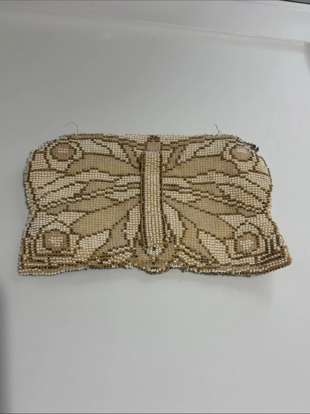 Vintage Butterfly Glass Beaded Clutch Bag Art Deco 20s 30s Rockabilly - Flawed